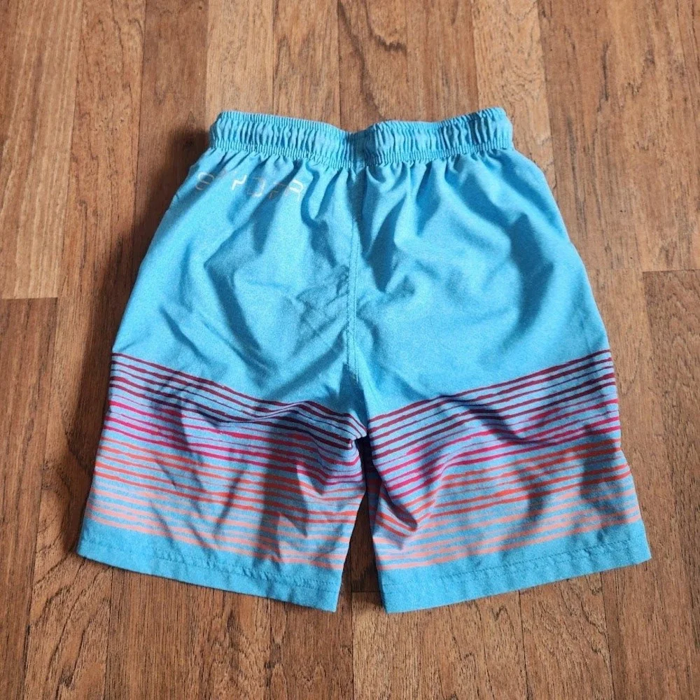 Spyder Boys Blue Striped Swim Trunks Board Shorts Size S 7/8 Elastic Waist 553